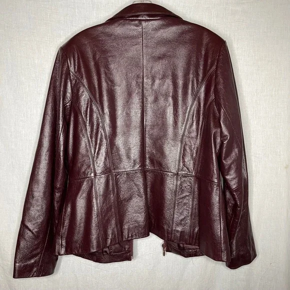 Wilsons Maxima Leather Jacket Womens Large Burgundy Zip Front Collared Coat L - Picture 2 of 11